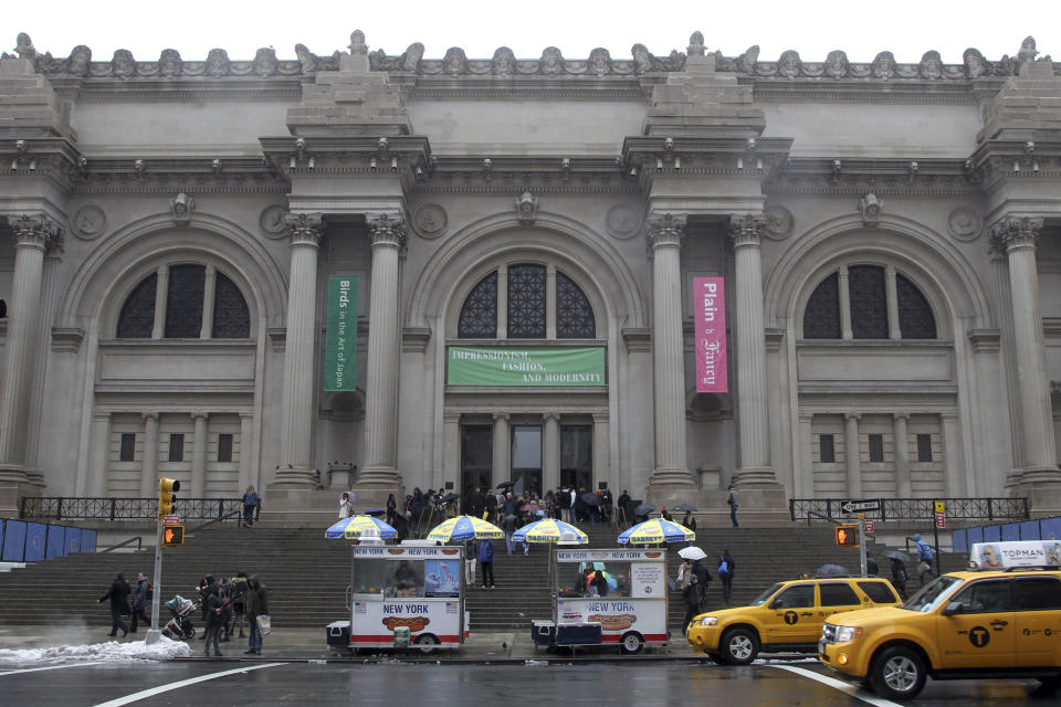 In this Tuesday, March 19, 2013 photo the exterior of the Metropolitan Museum of Art in New York is photographed. (AP Photo/Mary Altaffer)