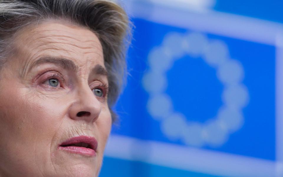 European Commission President Ursula von der Leyen speaks during a joint news conference with European Council President Charles Michel at the end of a EU summit video conference at the European Council headquarters in Brussels, Thursday, Jan. 21, 2021. European Union leaders assessed more measures to counter the spread of coronavirus variants during a video summit Thursday as the bloc's top disease control official said urgent action was needed to stave off a new wave of hospitalizations and deaths. (Olivier Hoslet, Pool Photo via AP) - Olivier Hoslet/Pool EPA