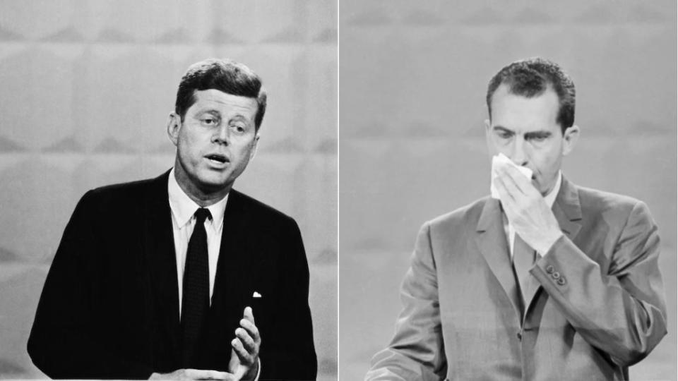 John F. Kennedy and Richard Nixon during their first debate in 1963