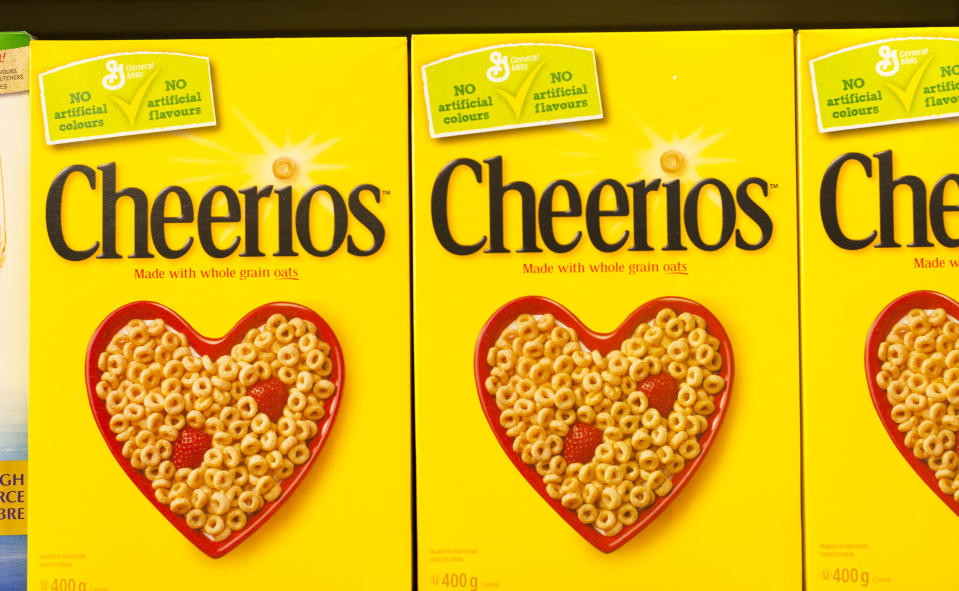 TORONTO, ONTARIO, CANADA - 2016/04/25: Cheerios is an American brand of breakfast cereals manufactured by General Mills, consisting of pulverized oats in the shape of a torus. (Photo by Roberto Machado Noa/LightRocket via Getty Images)