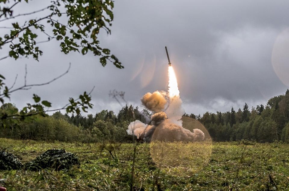 FILE - This undated file photo provided Tuesday, Sept. 19, 2017, by Russian Defense Ministry official web site shows a Russian Iskander-K missile launched during a military exercise at a training ground at the Luzhsky Range, near St. Petersburg, Russia. The Russian invasion of Ukraine is the largest conflict that Europe has seen since World War II, with Russia conducting a multi-pronged offensive across the country. The Russian military has pummeled wide areas in Ukraine with air strikes and has conducted massive rocket and artillery bombardment resulting in massive casualties. (Russian Defense Ministry Press Service via AP, File)