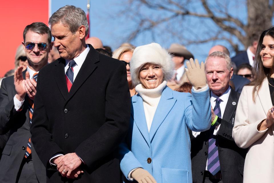 Governor Bill Lee and First Lady Maria Lee are escorted in for his Inauguration Ceremony at Legislative Plaza Saturday, Jan. 21, 2023, in Nashville, Tenn. 