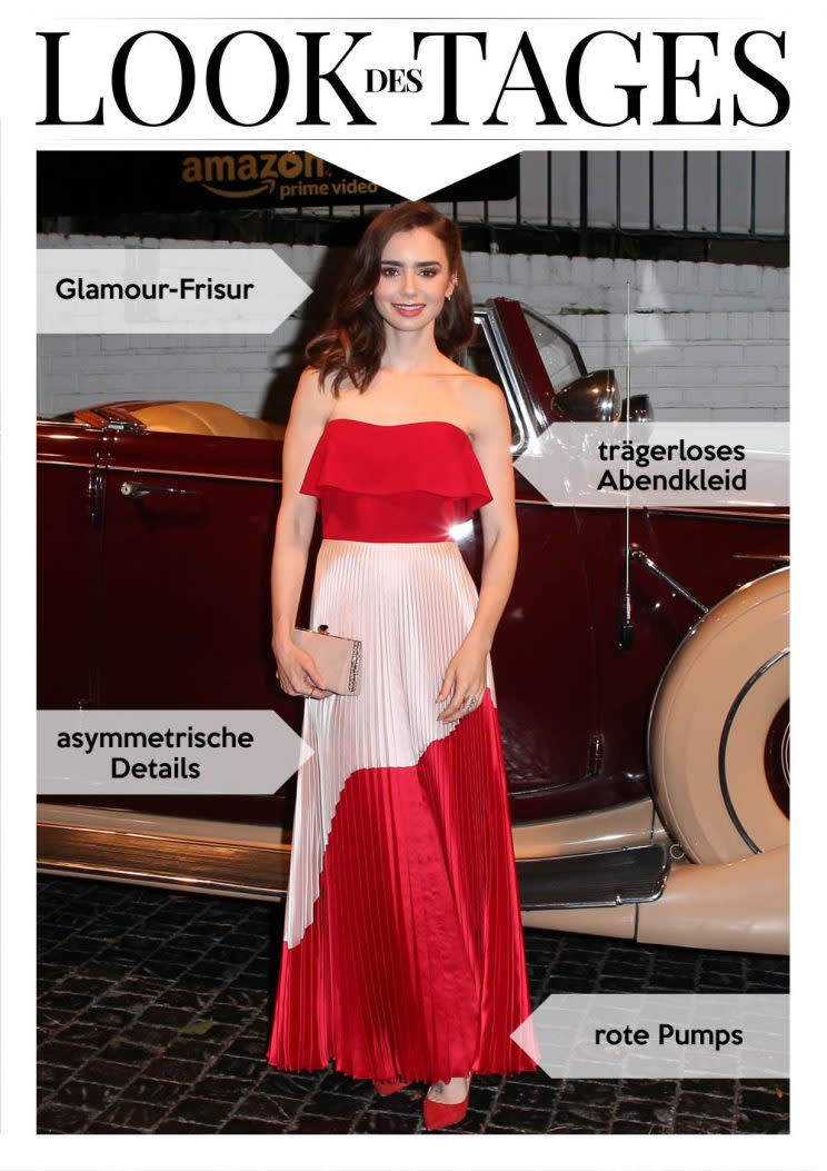 Lily Collins in einer ungewöhnlichen Farbkombination. (Bild: WENN.com)