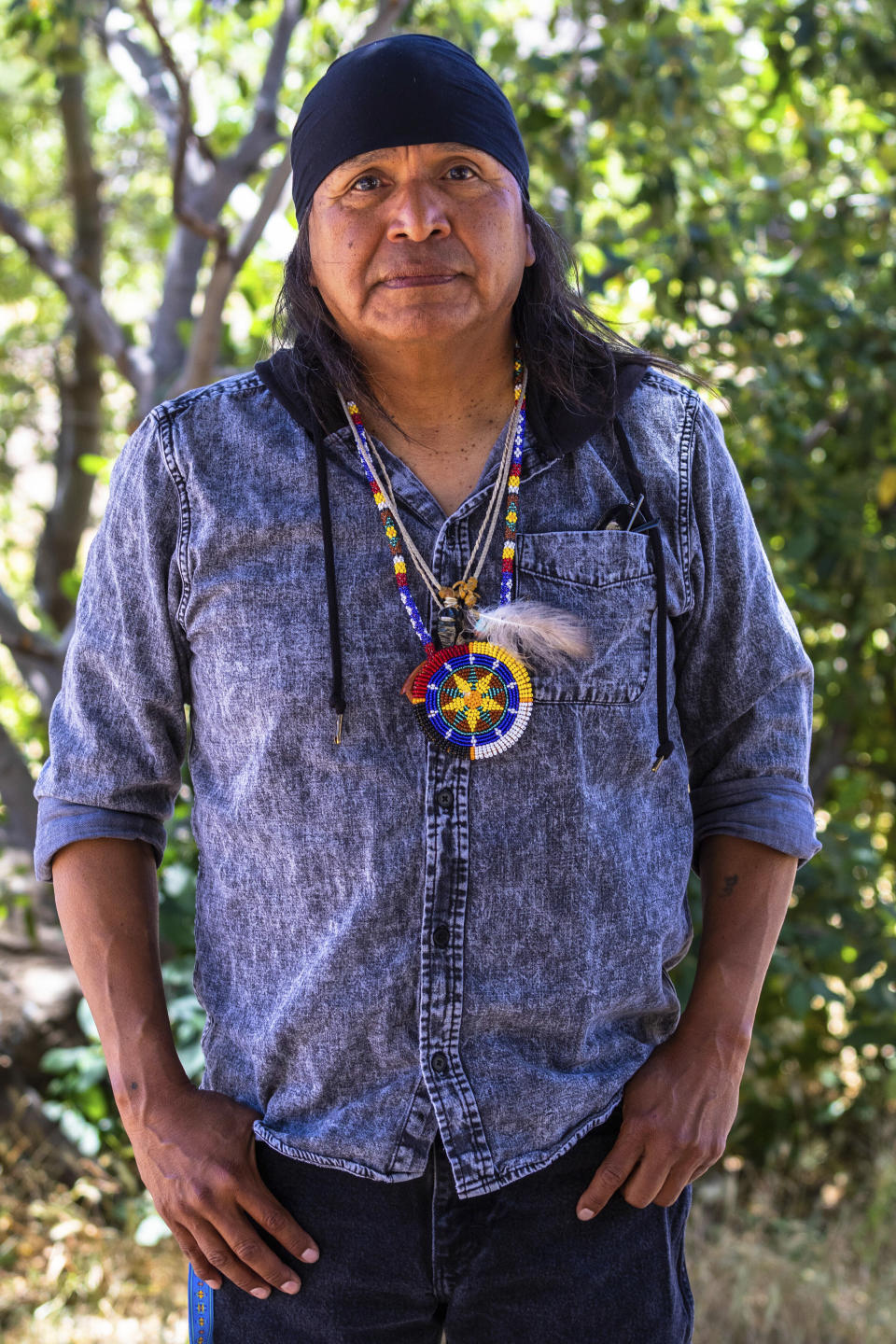 Wendsler Nosie Sr., leader of the Apache Stronghold, stands for a portrait on the Oak Flat Campground, a sacred site for Native Americans located 70 miles east of Phoenix, on June 2, 2023, in Miami, Ariz. Nosie credits his late mother for teaching him about his spiritual roots. “Now, kids are running up and down the place, and they’re not scared,” he said. “We’ve come back to our spiritual home." (AP Photo/Ty O'Neil)