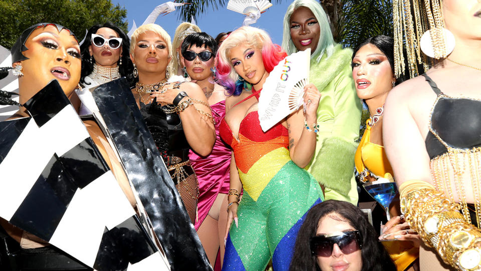 Cardi B and Whipshots with the drag queens celebrate at WeHo Pride 2022 on June 05, 2022 in West Hollywood, California. - Credit: Phillip Faraone/Getty Images