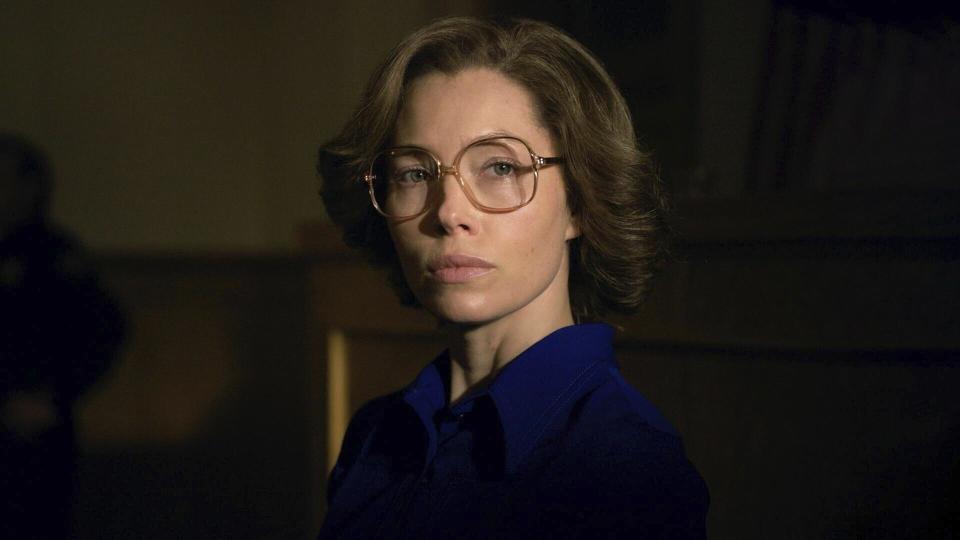 This image released by Hulu shows Jessica Biel as Candy Montgomery in the series "Candy." (Hulu via AP)