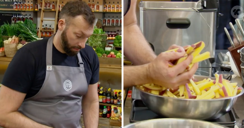 MasterChef's Ian Thorpe preparing fries.