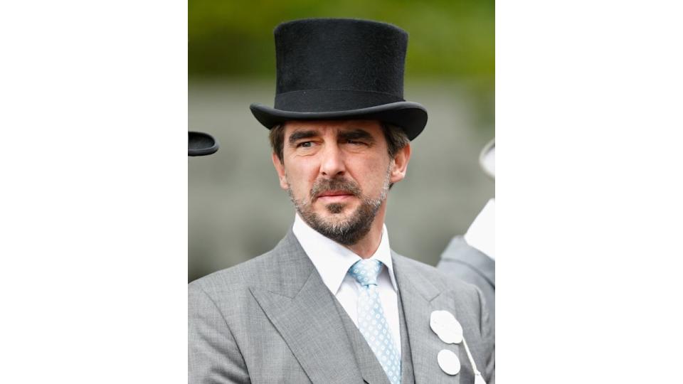 Prince Nikolaos at Royal Ascot in a grey suit and black top hat