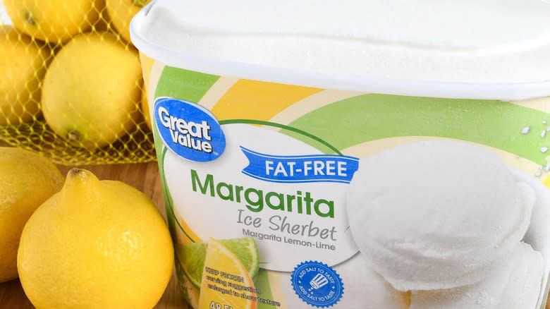 A carton of margarita sherbet