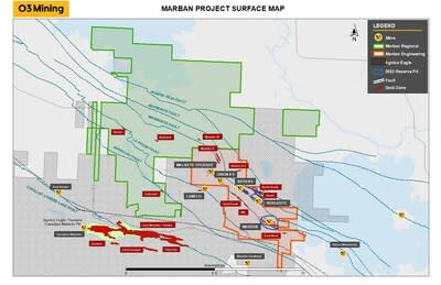 Figure 1: Marban Project Surface Map (CNW Group/O3 Mining Inc.)