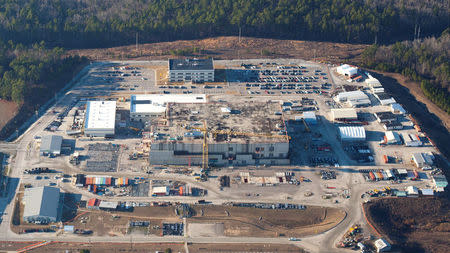 The U.S. Energy Department's Savannah River Site, with the unfinished building which was meant to make plutonium safe but now may not be finished until 2048, is seen in this aerial image, taken near Aiken, South Carolina, U. S. January 31, 2018. High Flyer © 2018/Handout via REUTERS