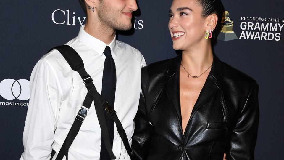 Anwar Hadid and Dua Lipa arrives at the Pre-GRAMMY Gala and GRAMMY Salute to Industry Icons Honoring Sean "Diddy" Combs at The Beverly Hilton Hotel on January 25, 2020 in Beverly Hills, California