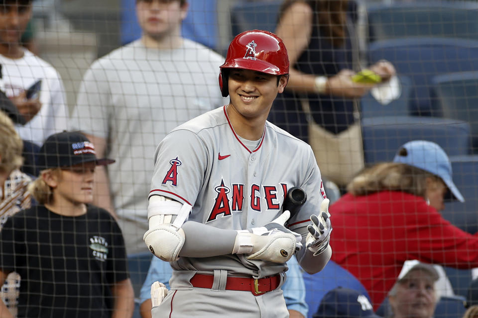 天使日籍球星大谷翔平本日打擊手感冷冰冰，賽後留下4支0並吞下2次三振成績 (Photo by Adam Hunger/Getty Images)