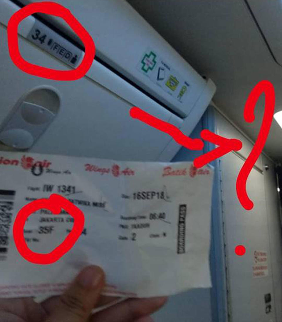 Satwika Ika was boarding a Lion Air flight when she realised her seat didn’t exist. Source: Facebook/ Satwika Ika