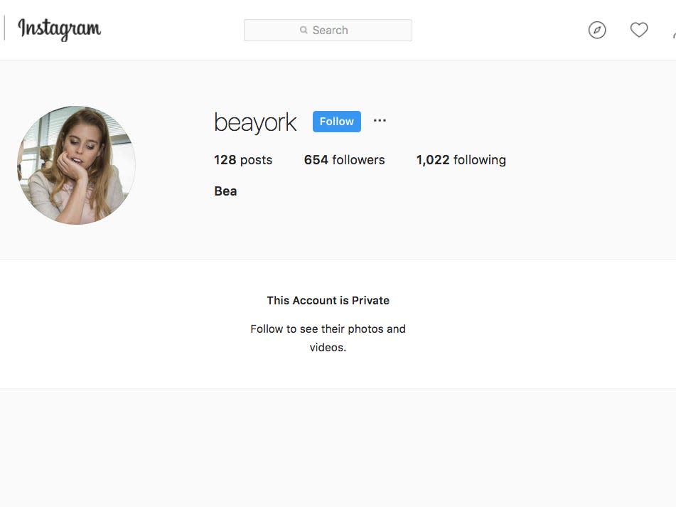 A screenshot of what might be Princess Beatrice's Instagram account.