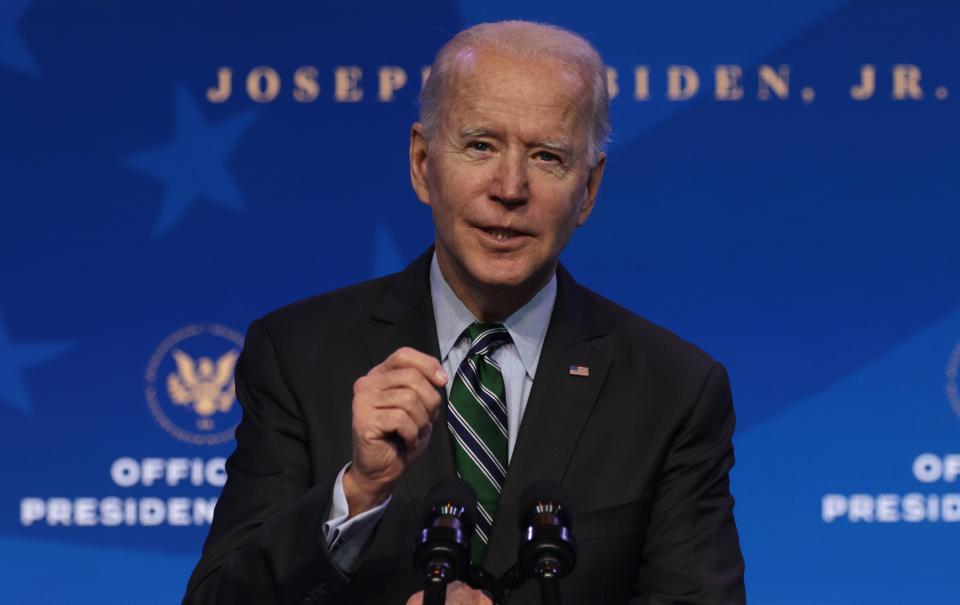 President-elect Joe Biden on Jan. 16, 2021, in Wilmington, Delaware.