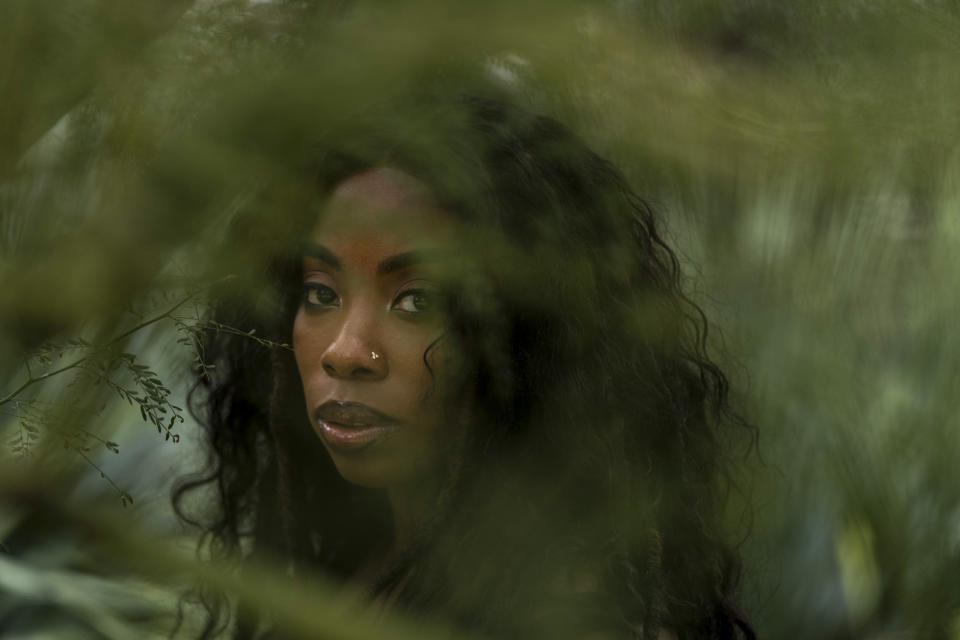 Singer-songwriter Jessy Wilson, whose song, “Keep Rising,” was featured in the action epic “The Woman King,” poses for photos in Santa Clarita, Calif., Thursday, Jan. 19, 2023. Wilson and her co-writers Angelique Kidjo and Jeremy Lutito are now nominated for a Grammy for best song written for visual media. (AP Photo/Jae C. Hong)