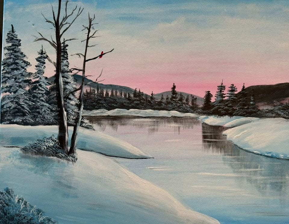 "Sound of Silence," the winter landscape painters will take on at Ryan's Ten Pin Eatery's paint night on Jan. 24.