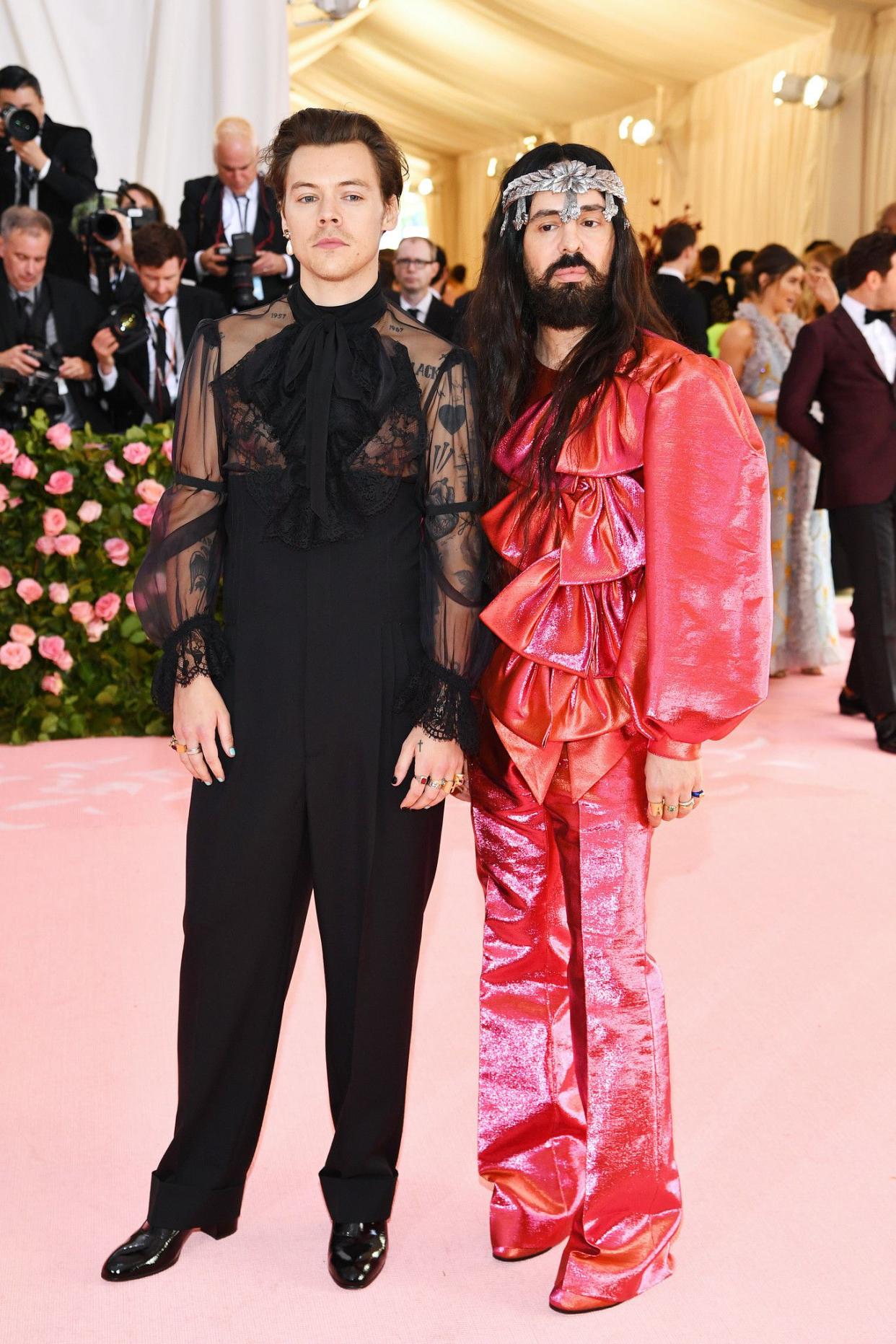 Harry Styles and Alessandro Michele attend The 2019 Met Gala Celebrating Camp: Notes on Fashion at Metropolitan Museum of Art on May 06, 2019 in New York City.