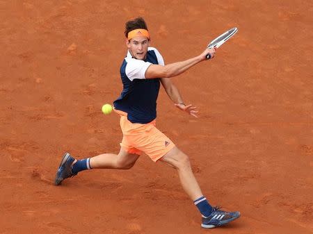 Tennis - Barcelona Open Final - Rafael Nadal of Spain v Dominic Thiem of Austria - Real Club de Tenis Barcelona, Spain - 30/04/17 - Dominic Thiem returns a ball. REUTERS/Albert Gea