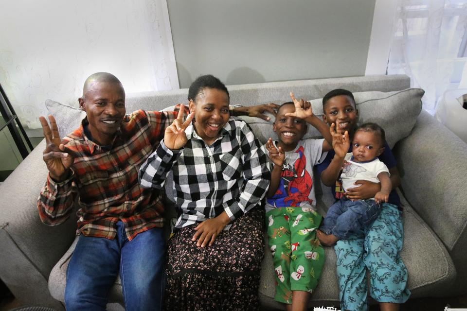 Abel Nimi and his family are among the asylum seekers who arrived in Sanford from Angola earlier this year. From left are Abel and his wife, Maria, and their three children, Abel Jr., 6, Jose, 7 and Joseph, 4 months.