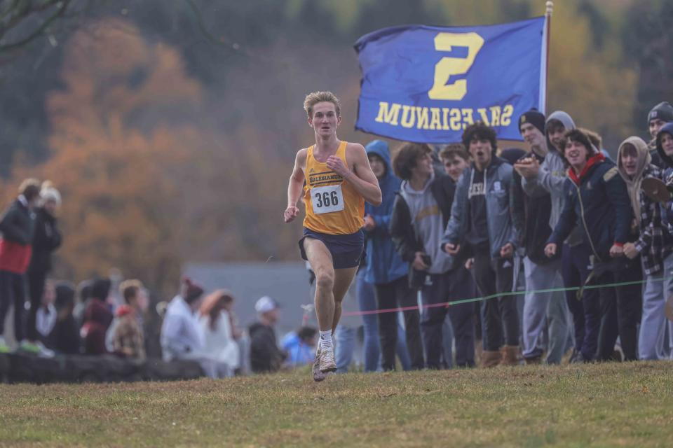 Salesianum's Ryan Banko wins the Division I boys race at the DIAA Cross Country Championships in 2021.