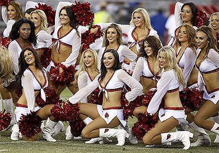 Arizona Cardinals cheerleaders perform after the first half of an NFL football game against the Houston Texans.