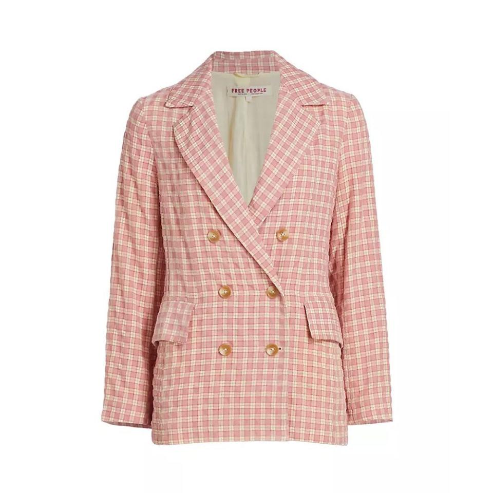 <p><a href="https://go.redirectingat.com?id=74968X1596630&url=https%3A%2F%2Fwww.saksoff5th.com%2Fproduct%2Ffree-people-olivia-gingham-double-breasted-blazer-0400019287987.html&sref=https%3A%2F%2F" rel="nofollow noopener" target="_blank" data-ylk="slk:Shop Now;elm:context_link;itc:0;sec:content-canvas" class="link ">Shop Now</a></p><p>Olivia Gingham Double Breasted Blazer</p><p>saksoff5th.com</p><p>$89.99</p><span class="copyright">Free People</span>
