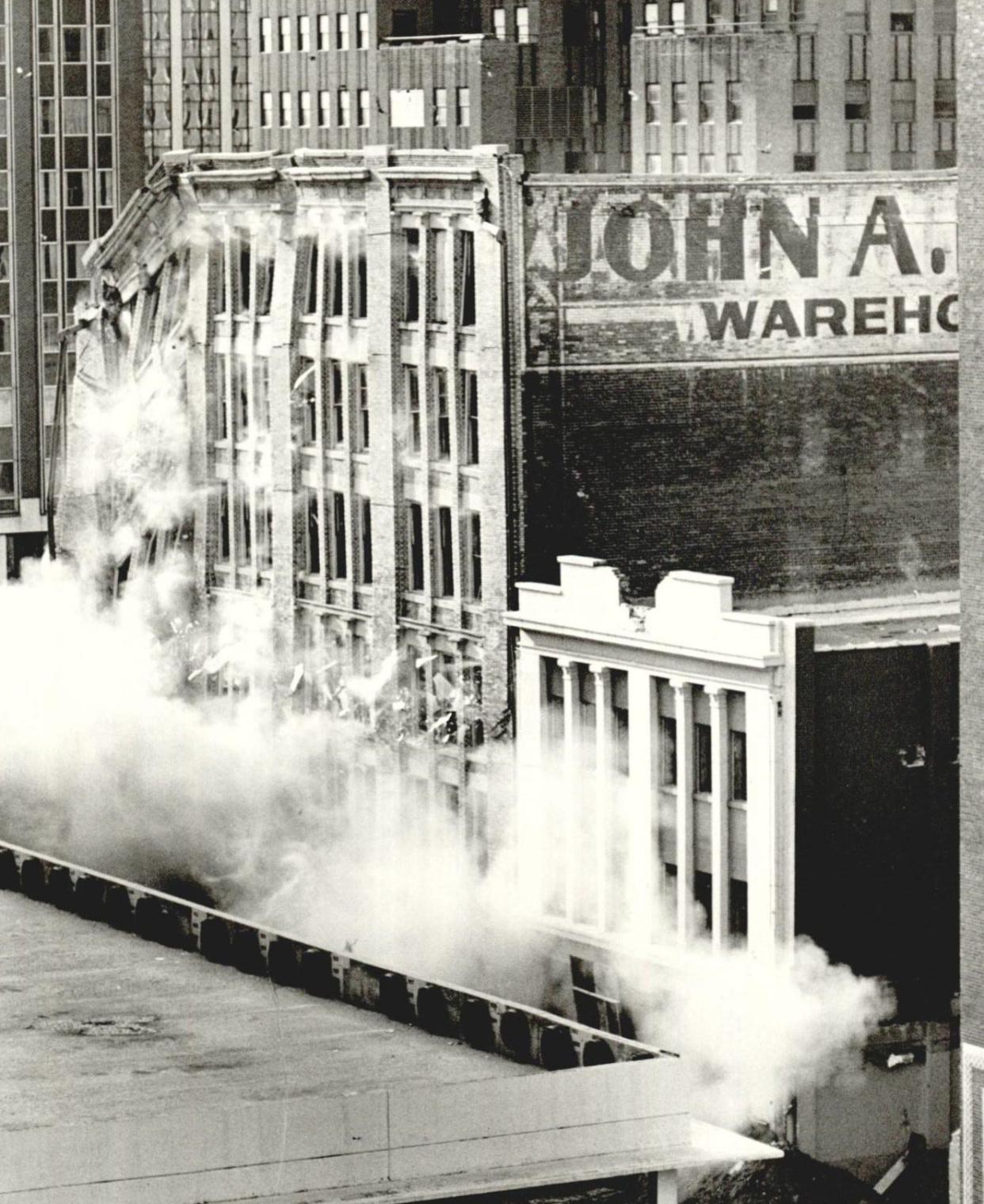 According to reports, it only took 5 seconds for the John A. Brown Co. warehouse and the Lawyers Building to fall to the ground during demolition by dynamite on June 13, 1982.