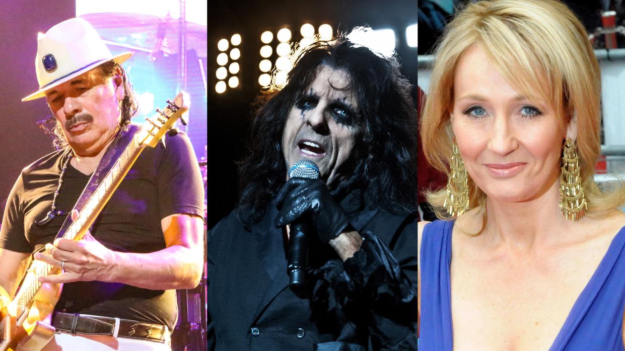 (L to R) Carlos Santana, Alice Cooper, and J.K. Rowling