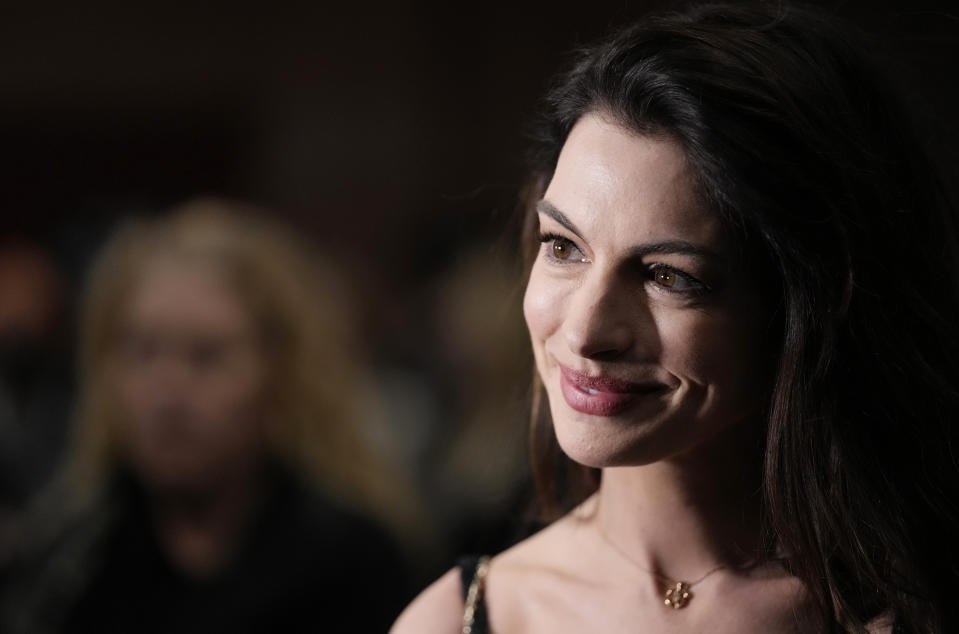 Anne Hathaway, a cast member in "Eileen," faces the press line at the premiere of the film at the 2023 Sundance Film Festival, Saturday, Jan. 21, 2023, in Park City, Utah. (AP Photo/Chris Pizzello)