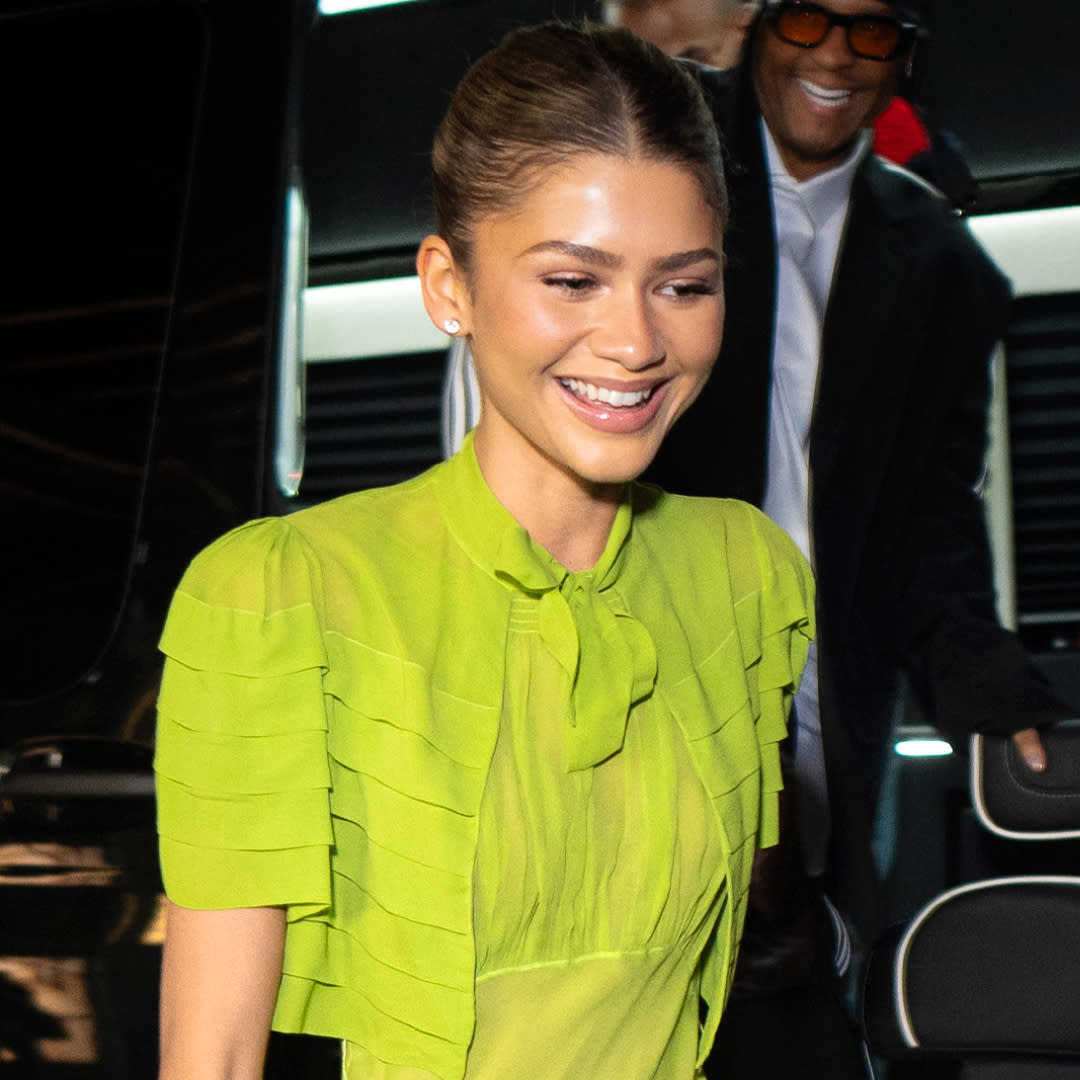  Zendaya wears a vintage green dress to promote Challengers. 