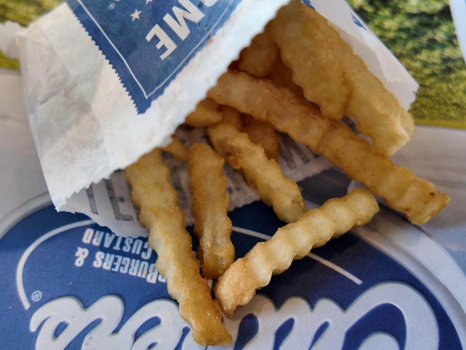 shot of culver's crinkle cut french fries