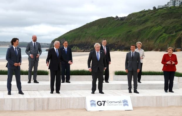 At the close of the G7 summit on Sunday, leaders are expected to sign a declaration outlining a series of measures for dealing with future pandemics as well as discuss their plan for donating one billion doses of COVID-19 vaccines to developing countries. (Phil Noble/The Associated Press - image credit)