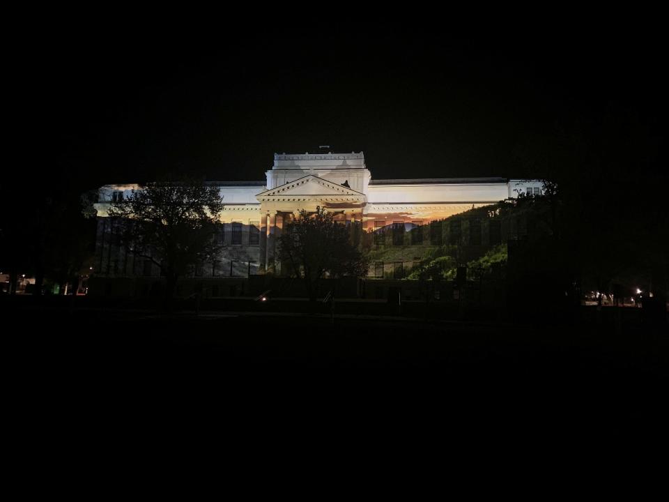 A celebratory light show and video were projected on the University of Utah’s historic Park Building at the culmination of festivities to celebrate the university’s just-completed “Imagine New Heights” giving campaign that raised $3 billion over eight years, on Saturday, April 29, 2023. | University of Utah