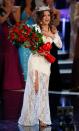 <p>Katie Stam's romantic lace evening gown was one to remember when she represented Indiana in 2009. </p>