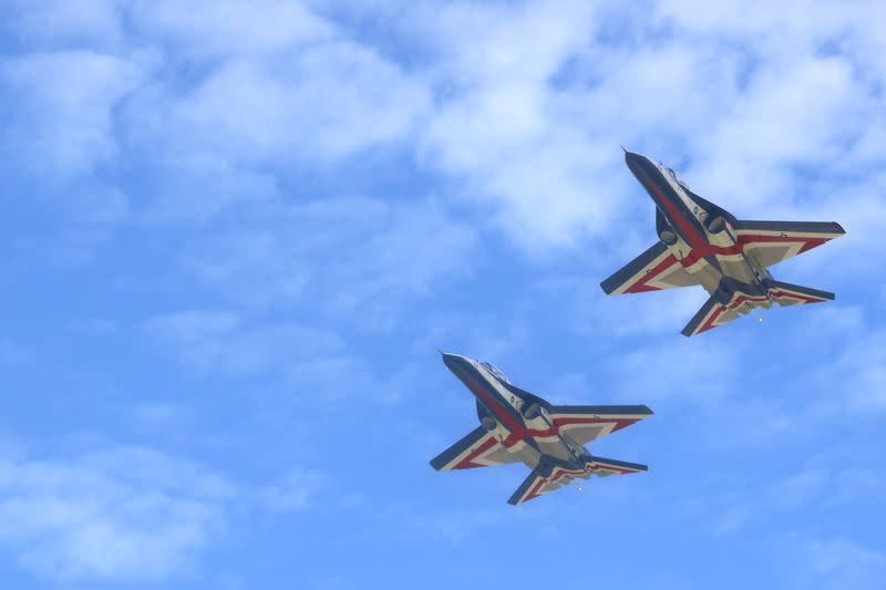 Taiwan's new Advanced Jet Trainer aircraft are seen at an air force base, in Taitung