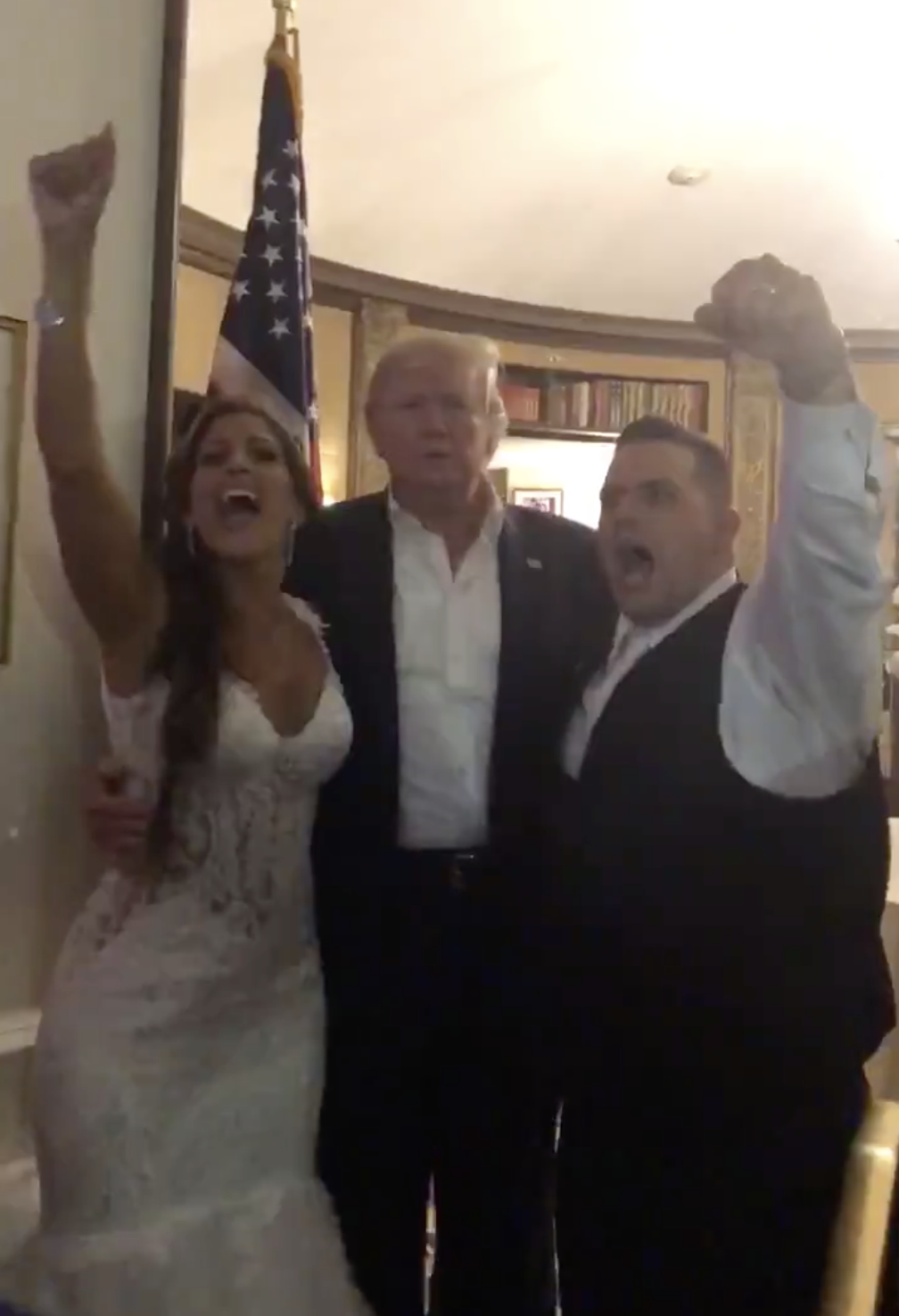 Nicole and PJ Mongelli got the surprise of a lifetime when President Donald Trump showed up to their MAGA-themed wedding. (Photo: Twitter)