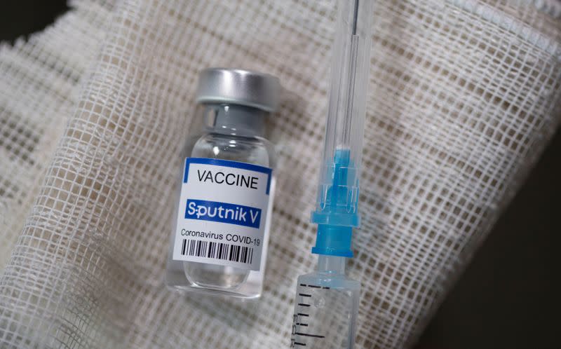 FILE PHOTO: Vial labelled "Sputnik V Coronavirus COVID-19 Vaccine" and a syringe are seen in this illustration photo