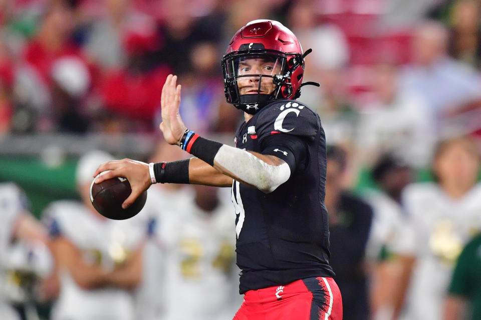 Cincinnati QB Desmond Ridder has a fairly high floor as an NFL prospect. (Photo by Julio Aguilar/Getty Images)