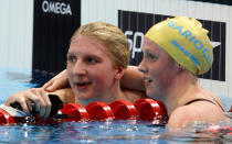 <b>Rebecca Adlington (left) and <a href="http://uk.eurosport.yahoo.com/blogs/londonspy/british-medal-hopes-hannah-miley-swimming-095441473.html" data-ylk="slk:Hannah Miley;elm:context_link;itc:0;sec:content-canvas;outcm:mb_qualified_link;_E:mb_qualified_link;ct:story;" class="link  yahoo-link">Hannah Miley</a> (right) - Swimming</b>