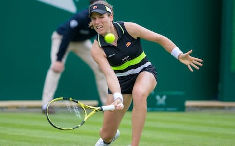 17th June 2019, Edgbaston Priory Club, Birmingham, England ; WTA Nature Valley Classic tennis tournament; Anett Kontaveit (EST) versus Johanna Konta (GBR); Anett Johanna Konta (GBR) drops low to pick up the ball - Credit: Getty Images