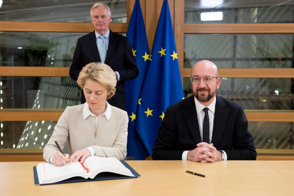 European Commission President Ursula von der Leyen signing the Withdrawal of the UK from the EU agreement (PA Media)