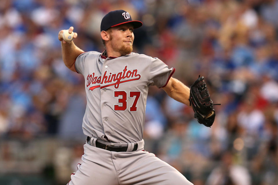 KANSAS CITY, MO - JULY 10: National League All-Star Stephen Strasburg #37 of the Washington Nationals pithces in the fourth inning during the 83rd MLB All-Star Game at Kauffman Stadium on July 10, 2012 in Kansas City, Missouri. (Photo by Jonathan Daniel/Getty Images)