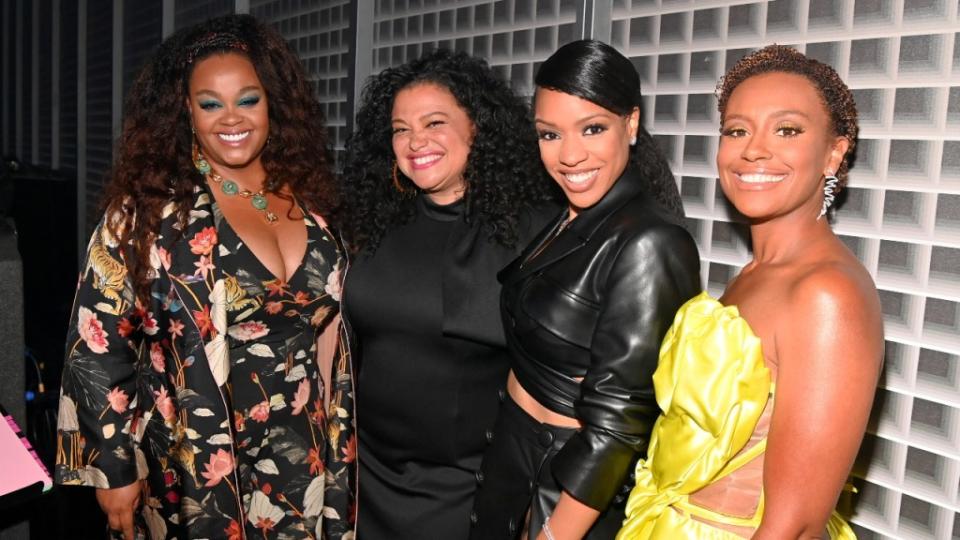 “First Wives Club” actresses (from left) Jill Scott, Michelle Buteau, Michelle Mitchenor and Ryan Michelle Bathe pose at the BET Awards in June 2021 at Microsoft Theater in Los Angeles. (Photo: Paras Griffin/Getty Images for BET)