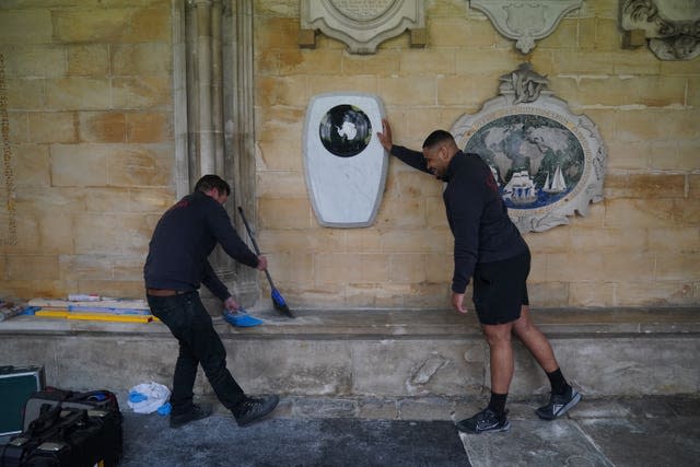 The stone is  set in the south cloister of Westminster Abbey