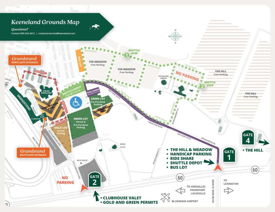 Keeneland has announced that paved row parking will require a paid permit this year due to construction. The Green and Gold lots will require parking permits. Handicap parking will remain free.