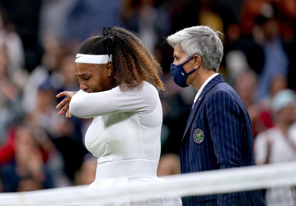 A tearful Serena Williams pulled out of last year’s Wimbledon during her first-round match (Adam Davy/PA) (PA Archive)