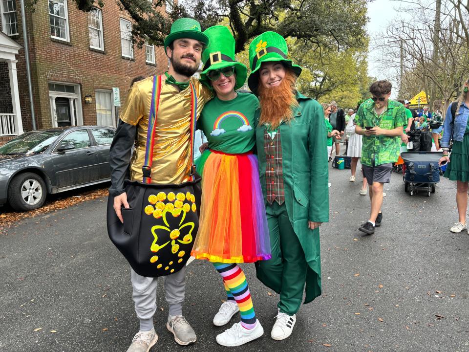 Sam Johnson, Keri Childs and Emily Russell at the 2024 Savannah St. Patrick's Day parade.