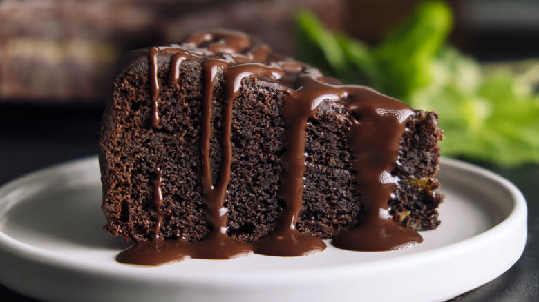 slice of chocolate cake on plate